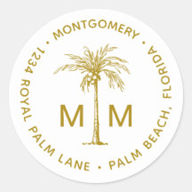 Gold Palm Tree Monogram Tropical Return Address