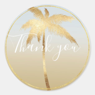 Gold Palm Tree Ombre Thank you Classic Round Sticker