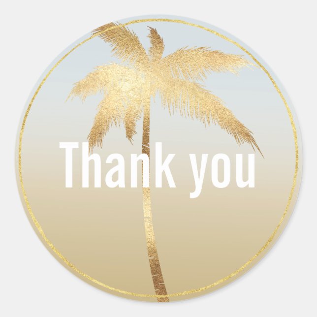 Gold Palm Tree Ombre Thank you Classic Round Sticker (Front)