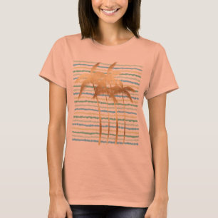 Gold Palm Trees Tropical Blue Mint Stripes T-Shirt