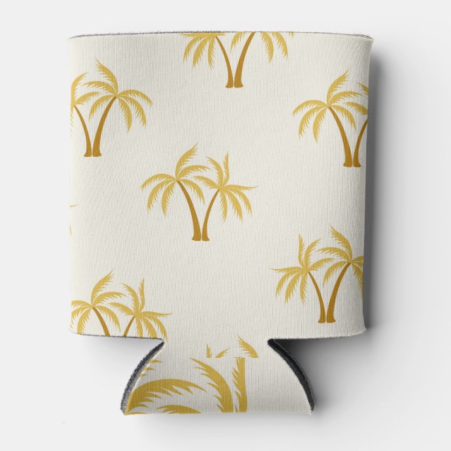 Gold Palm Trees: Tropical Textile. Can Cooler (Front)