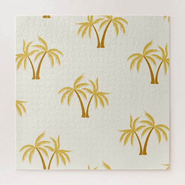 Gold Palm Trees: Tropical Textile. Jigsaw Puzzle (Vertical)