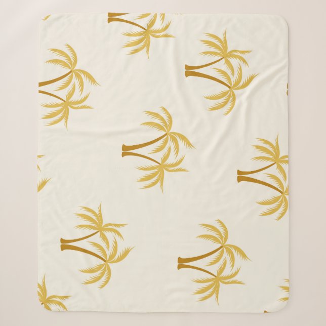 Gold Palm Trees: Tropical Textile. Sherpa Blanket (Front)
