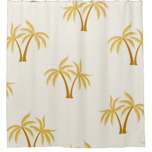 Gold Palm Trees: Tropical Textile. Shower Curtain