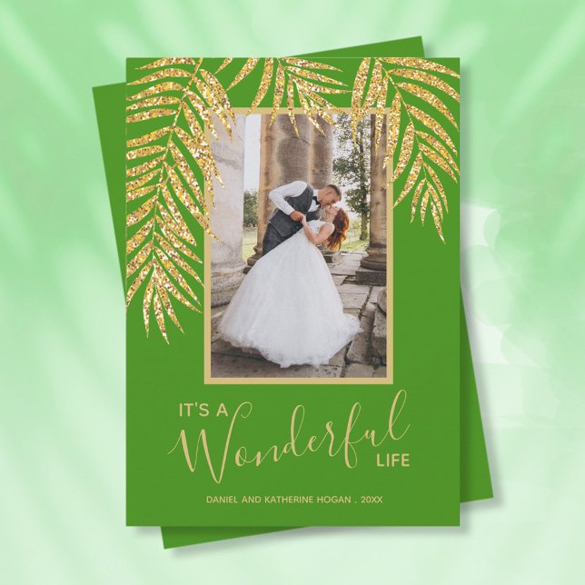 Gold Palm Tropical Christmas Photo Holiday Card (Creator Uploaded)