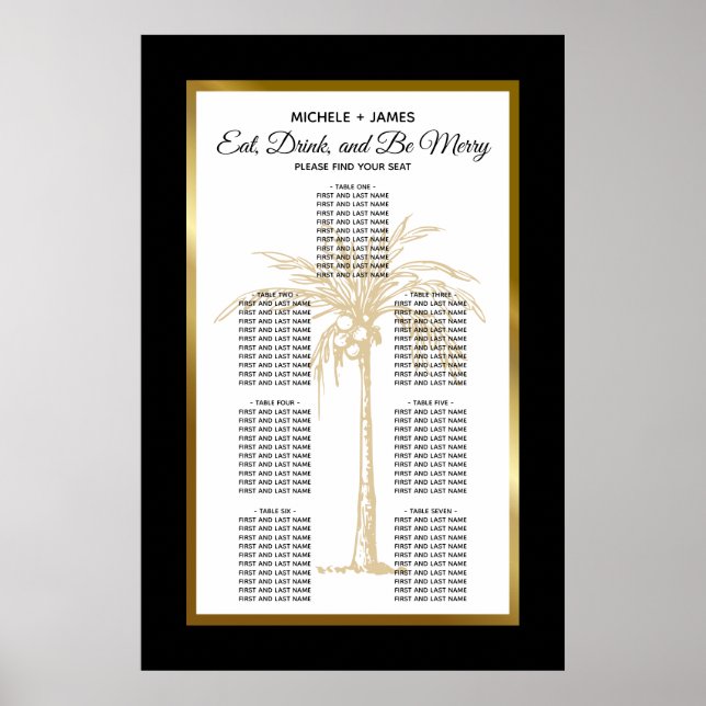 Gold Palm Tropical Wedding Seating Chart (Front)