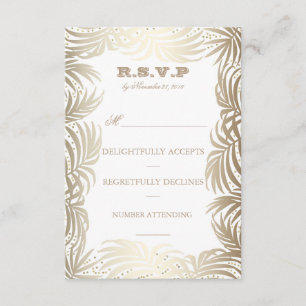 Gold Palms Leaves and Navy Back Beach RSVP Card