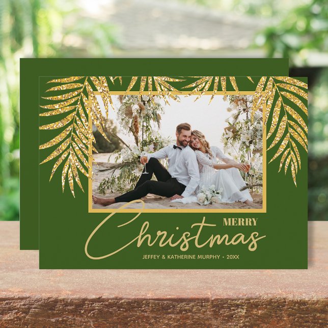 Gold Palms Topical Christmas Photo Holiday Card (Creator Uploaded)