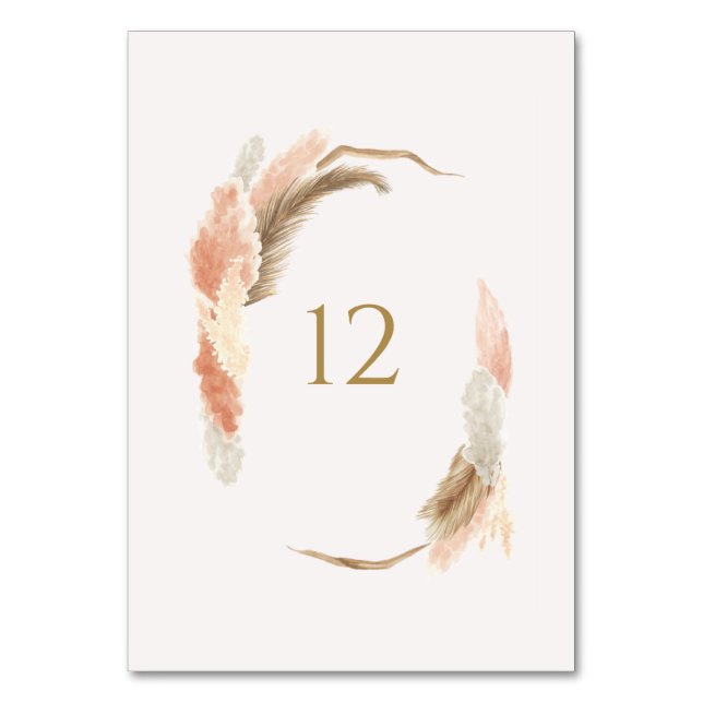 Gold Pampas Grass Table Number Card Sign C100 (Front)