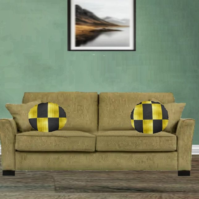 Gold-Paneled-Black-IV Round Cushion (These attractive round pillows, jazzes up your home decor!)
