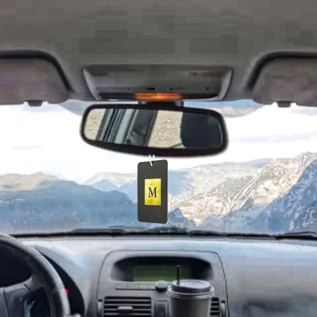 Gold Panelled Black-II Car Air Freshener (This Gold-Paneled Black-II Air Freshener, ìs two-sided with two, different monogram initials!)