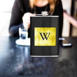 Gold Panelled Black-II Hip Flask