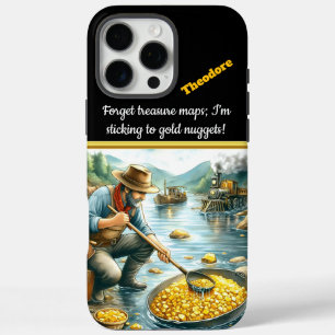 Gold panning in a river during the gold rush era iPhone 16 pro max case