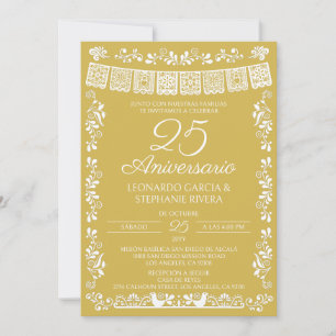 Gold Papel Picado 25th Anniversary Invitation