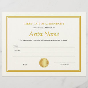 Gold Paper Certificate of Authenticity Template  Custom Letterhead