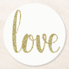 Gold paper coasters, love, glitter font