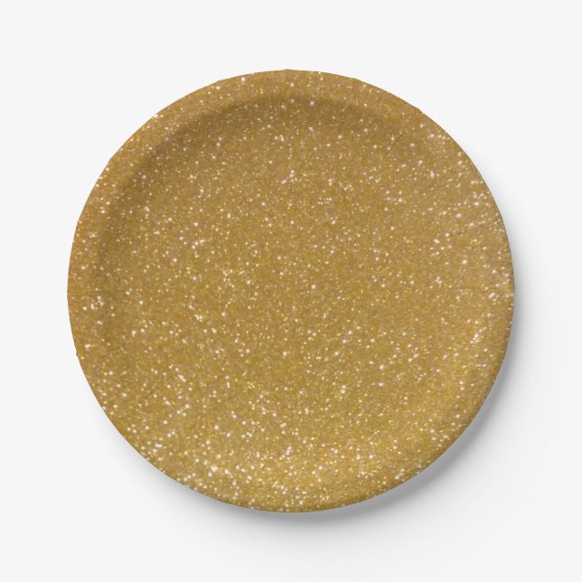 Gold paper plates | faux sparkly and glitter print (Front)