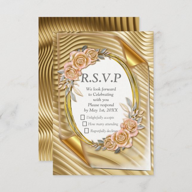 Gold paper with Elegant Roses  RSVP Card (Front/Back)