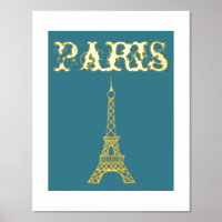 Gold Paris Eiffel Tower Wall Art Poster Decor