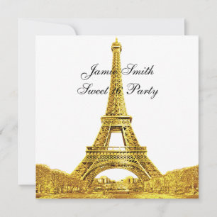 Gold Paris France Skyline #2 Sweet 16 SQ Invitation