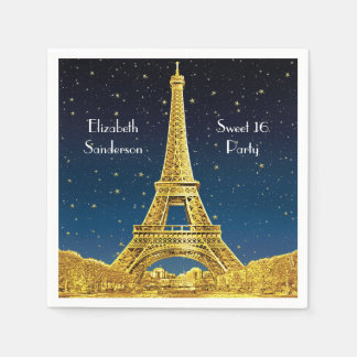 Gold Paris Skyline #2 Blue Starry Sweet 16 SQ Napkin