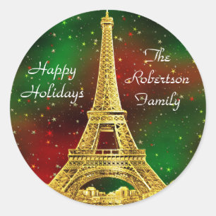 Gold Paris Skyline #2 Christmas Starry Classic Round Sticker
