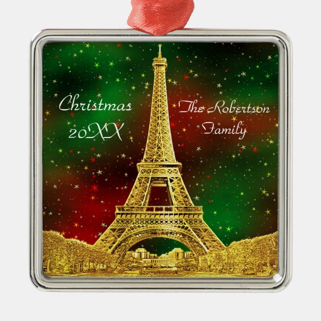 Gold Paris Skyline #2 Christmas Starry Metal Tree Decoration (Front)