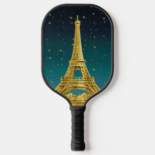 Gold Paris Skyline #2 Teal Starry Sky Pickleball Paddle