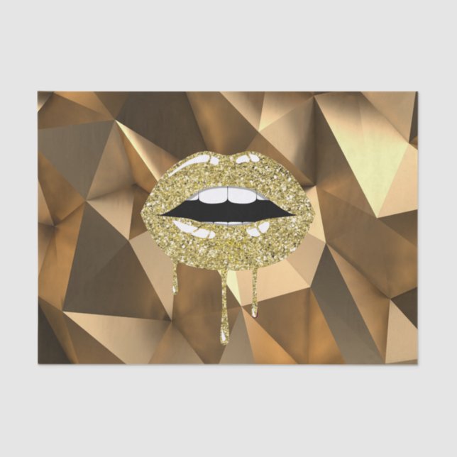 Gold Party Luxury Glam Glitter Drip Dripping Lips Tissue Paper (Front)