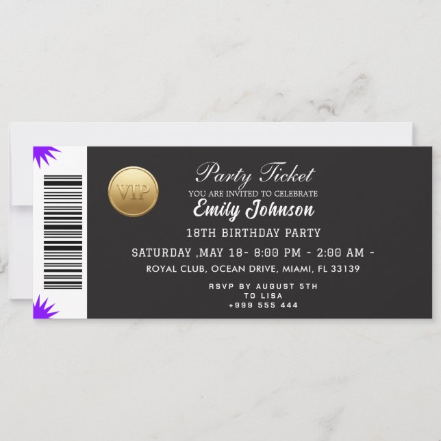 Gold Party Ticket Invitation (Front)