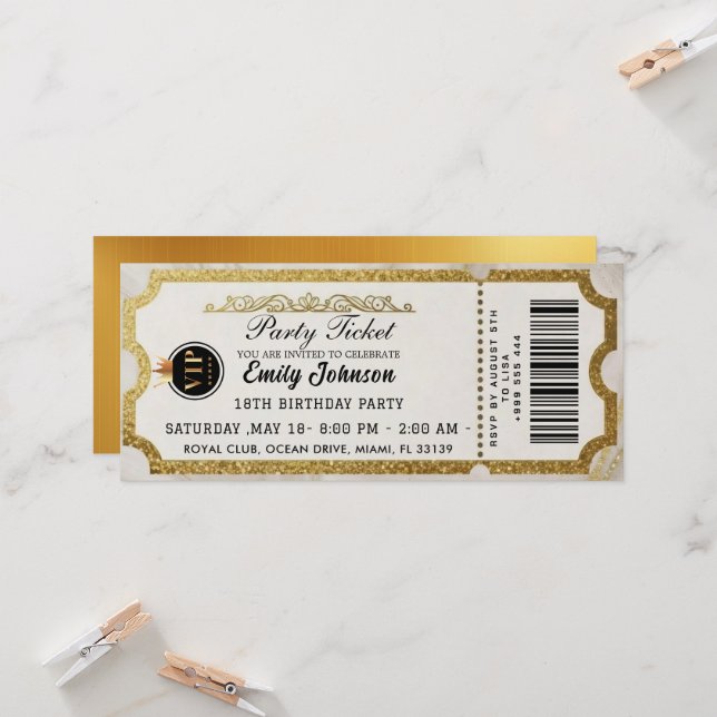Gold Party Ticket Invitation 2026 (Front/Back In Situ)