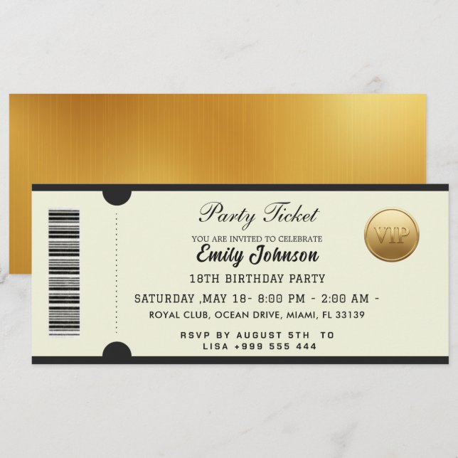 Gold Party Ticket Invitation 2026 (Front/Back)