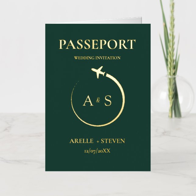 Gold Passport Wedding Invitation  (Front)