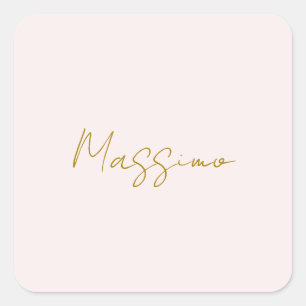 Gold & Pastel Color Calligraphy Elegant Plain Name Square Sticker