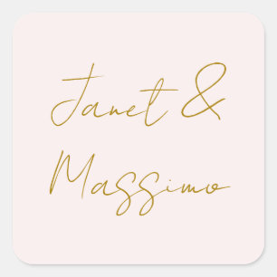 Gold & Pastel Colour Calligraphy Elegant Plain Nam Square Sticker