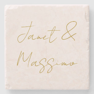 Gold & Pastel Colour Calligraphy Elegant Plain Nam Stone Coaster
