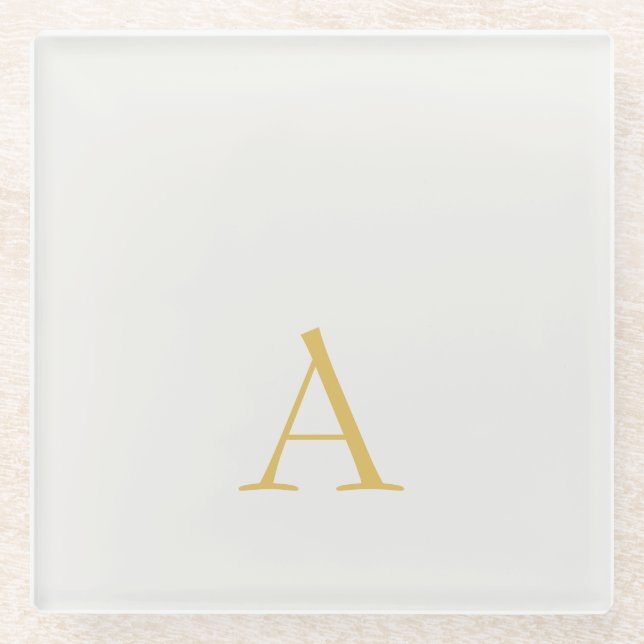 Gold & Pastel Colour Monogram Professional Initial Glass Coaster (Front)