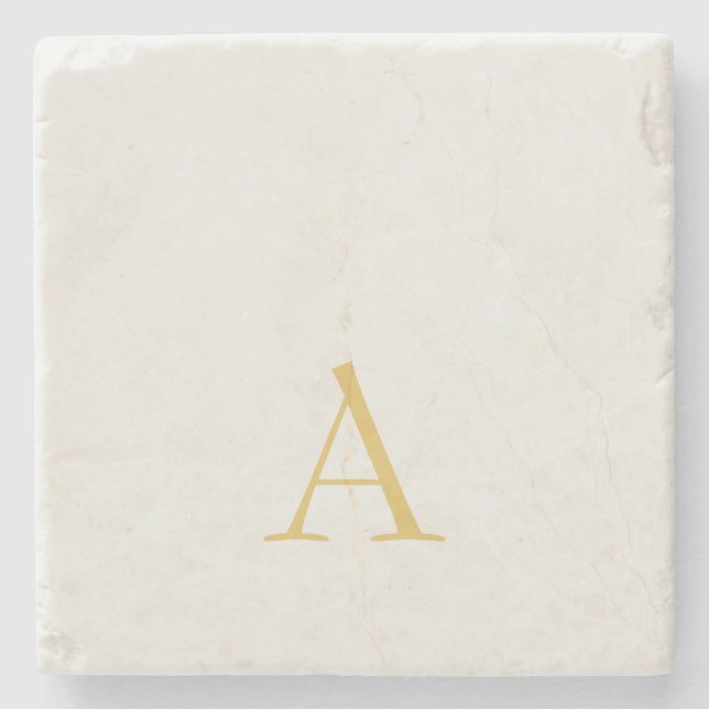 Gold & Pastel Colour Monogram Professional Initial Stone Coaster (Front)