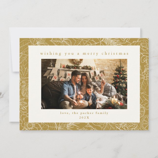 Gold Pattern Custom Photo Christmas Holiday Card (Front)