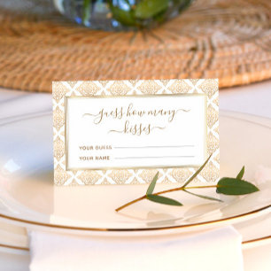 Gold Pattern Guess How Many Kisses Bridal Game Enclosure Card