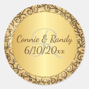 Gold Pattern Monogram Wedding Sticker