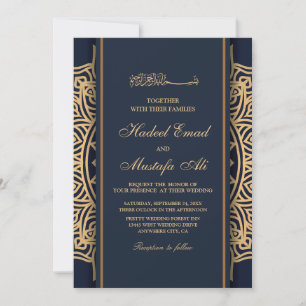 gold pattern nikah muslim wedding invitation