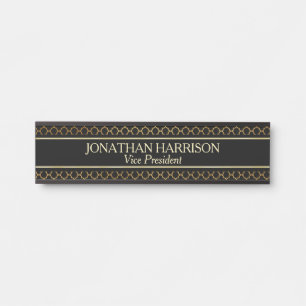 Gold Pattern on Black Professional Name Plate