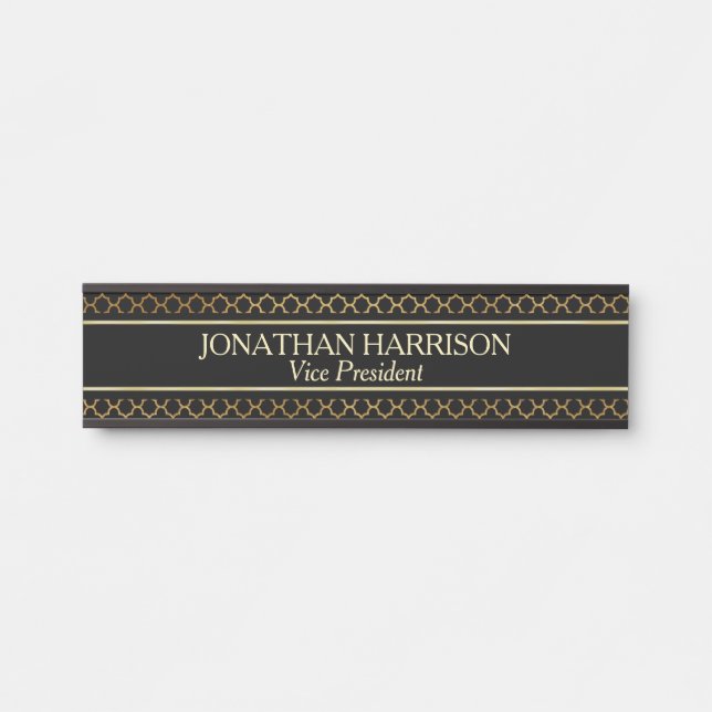 Gold Pattern on Black Professional Name Plate (Front)