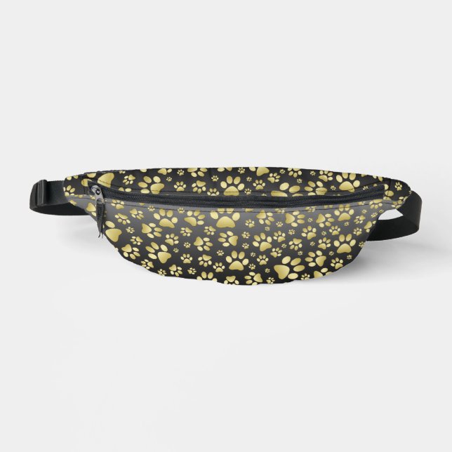 Gold pattern paws on gradient background bum bags (Front)
