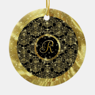 Gold Pattern & Sparkles-Custom Initial Ceramic Tree Decoration