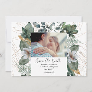 Gold Pattern Tropical Leaves Save the Date Invitation