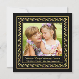 Gold Patterned Photo Holiday Card