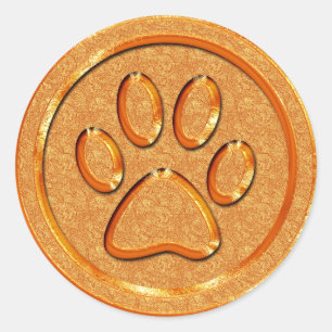 Gold Paw Print Classic Round Sticker
