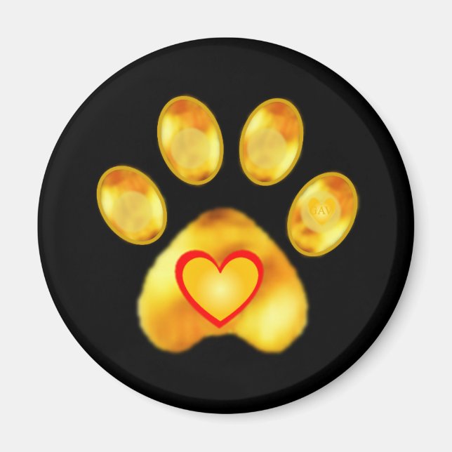 Gold Paw with Heart on Black Magnet (Front)